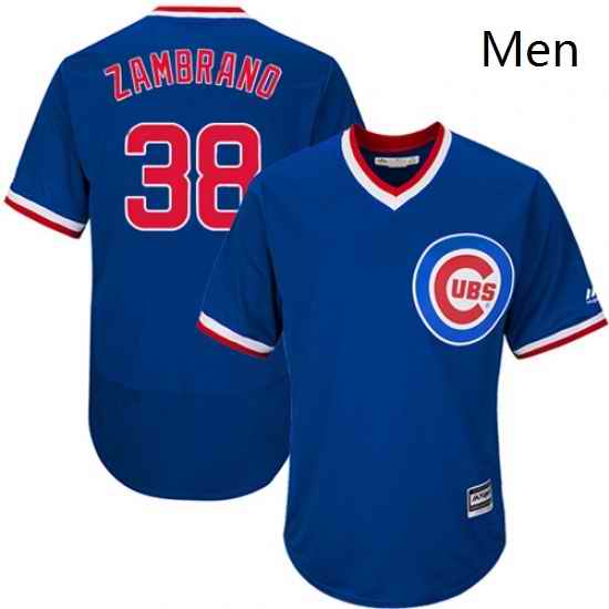 Mens Majestic Chicago Cubs 38 Carlos Zambrano Royal Blue Flexbase Collection 2018 World Series Jersey Cooperstown M